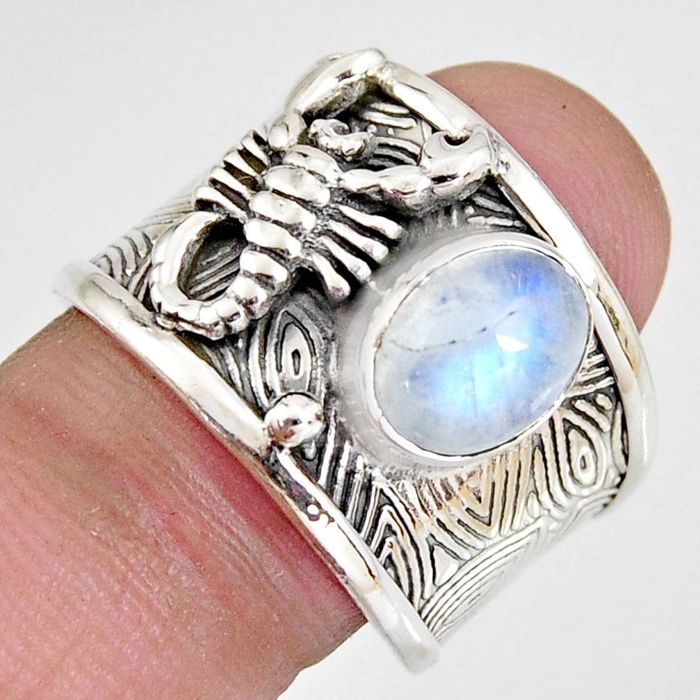 2.99cts natural rainbow moonstone 925 silver scorpion charm ring size 8 r1321