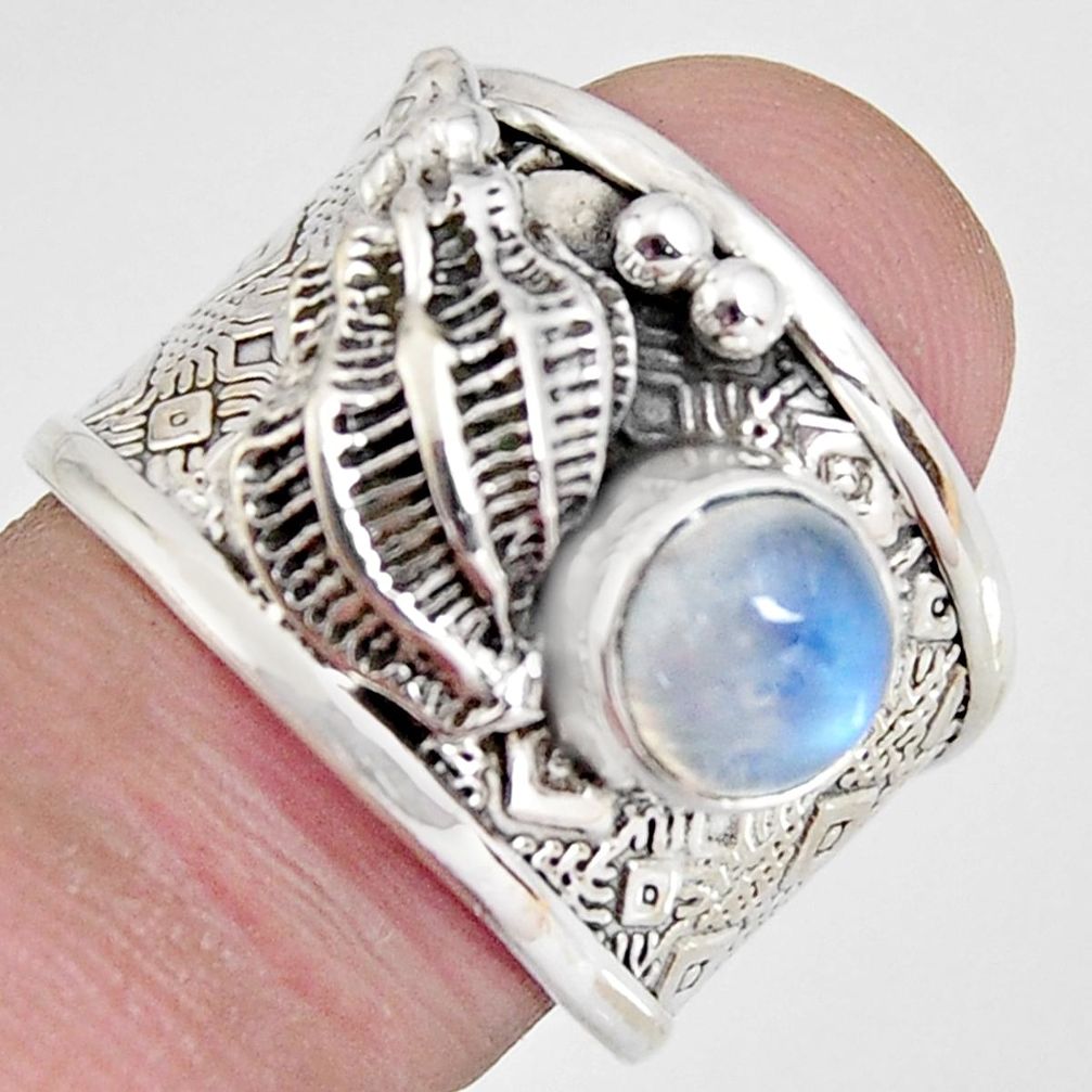 2.54cts natural rainbow moonstone 925 sterling silver ring size 7.5 r1322