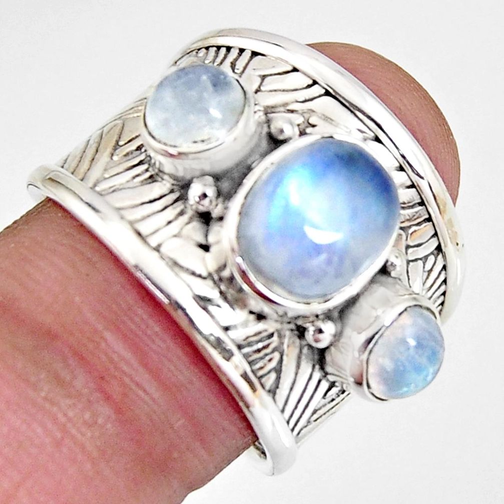 5.32cts natural rainbow moonstone 925 sterling silver ring size 7.5 r1328
