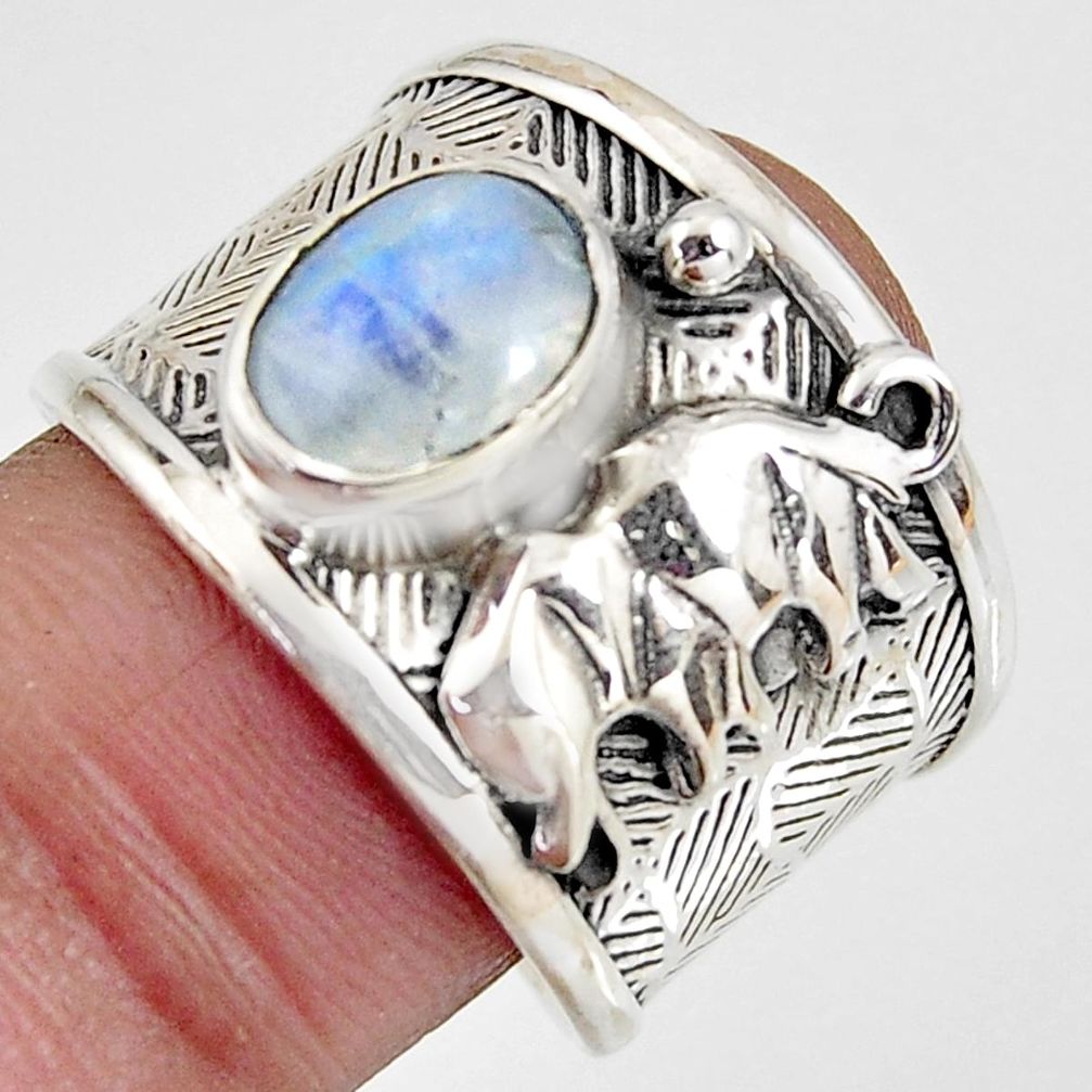 2.75cts natural rainbow moonstone 925 sterling silver elephant ring size 8 r1331