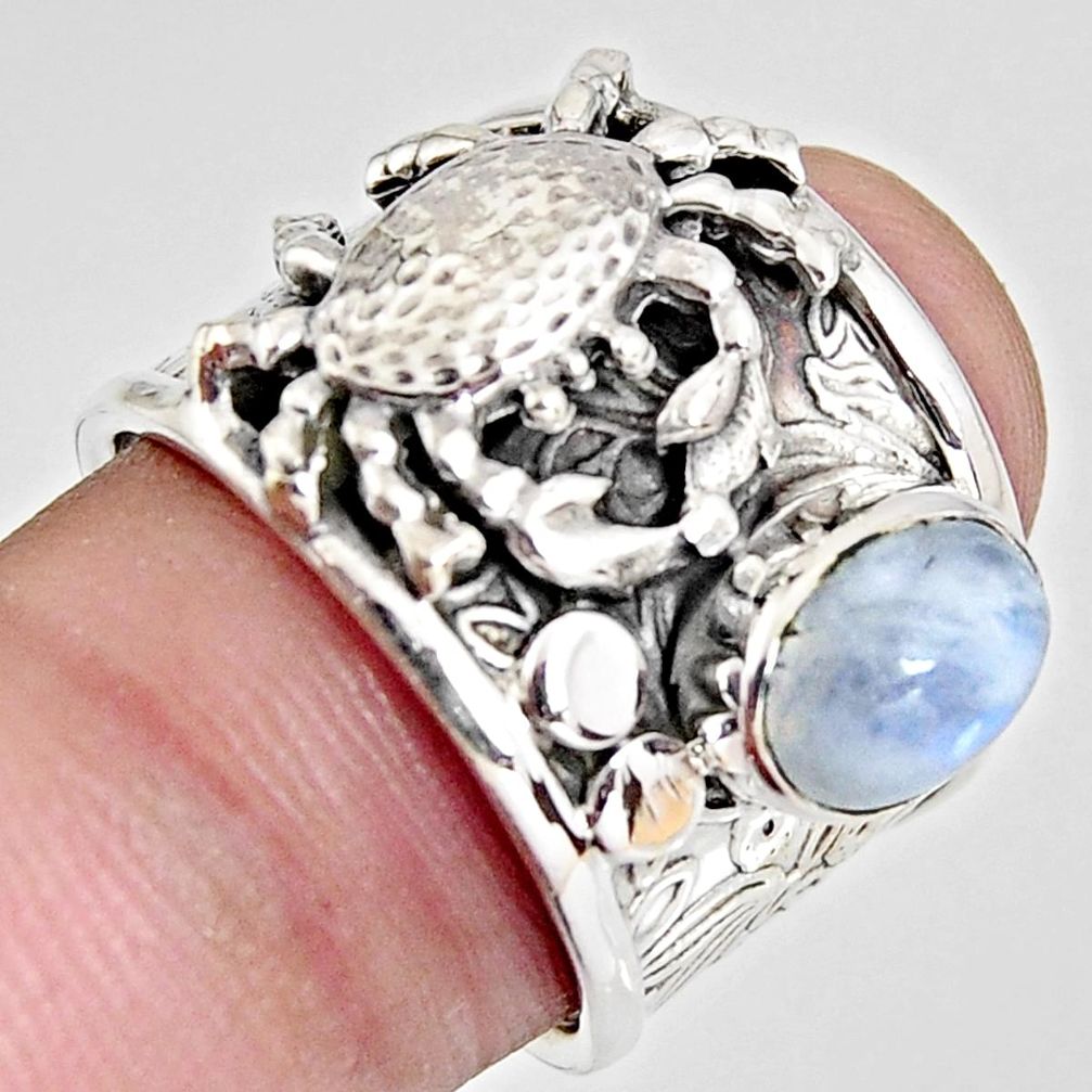 2.24cts natural rainbow moonstone 925 sterling silver crab ring size 7 r1335