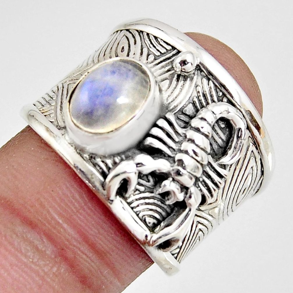 2.07cts natural rainbow moonstone 925 silver scorpion charm ring size 7.5 r1336