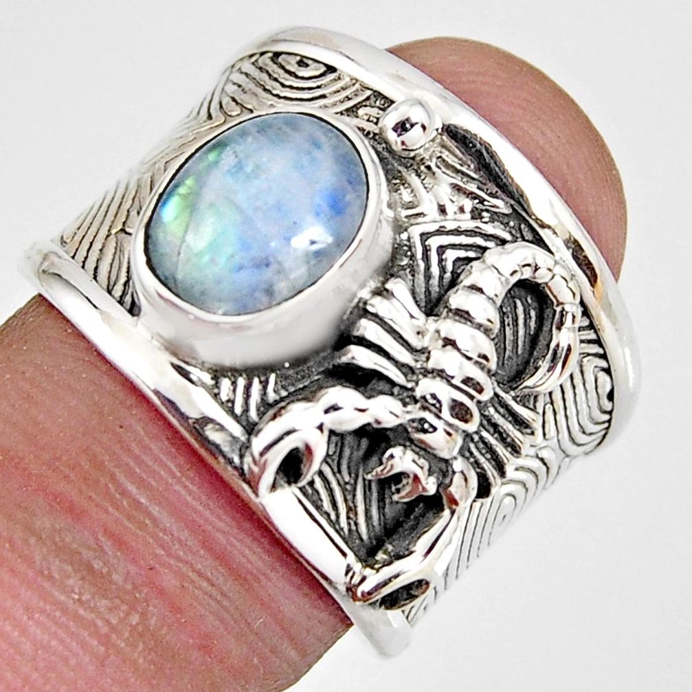 2.81cts natural rainbow moonstone 925 silver scorpion charm ring size 7.5 r1337