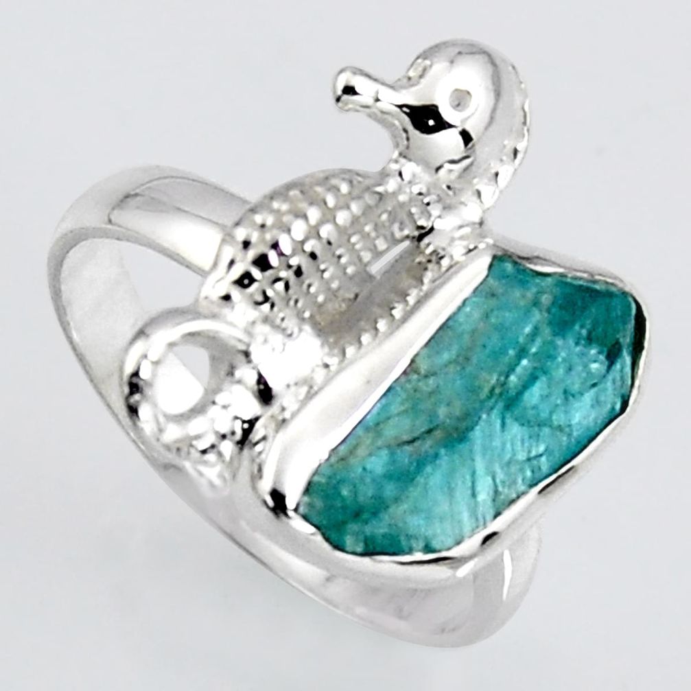 925 silver 4.64cts natural apatite rough seahorse solitaire ring size 7 r1533