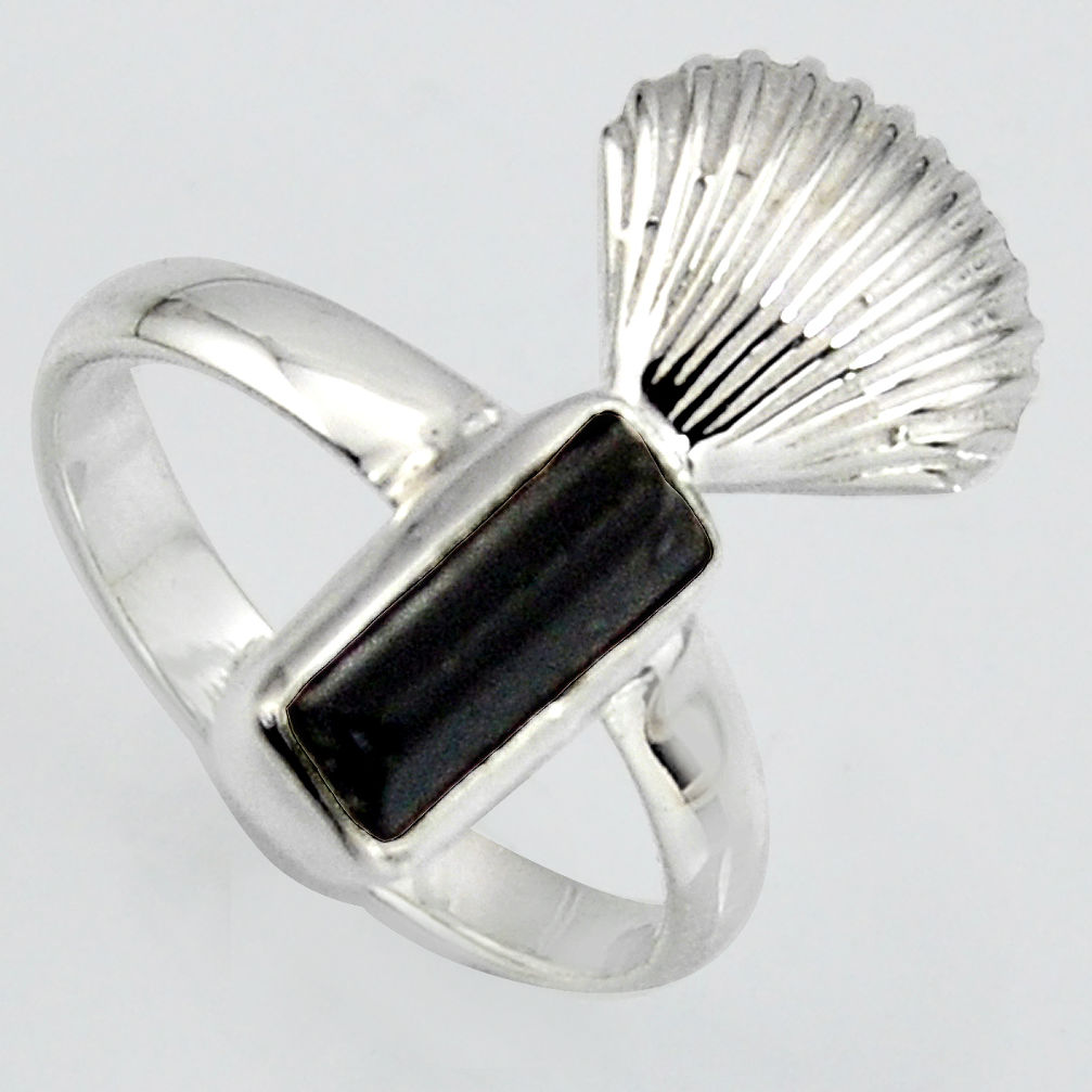 4.28cts natural black tourmaline rough 925 silver solitaire ring size 8 r1562