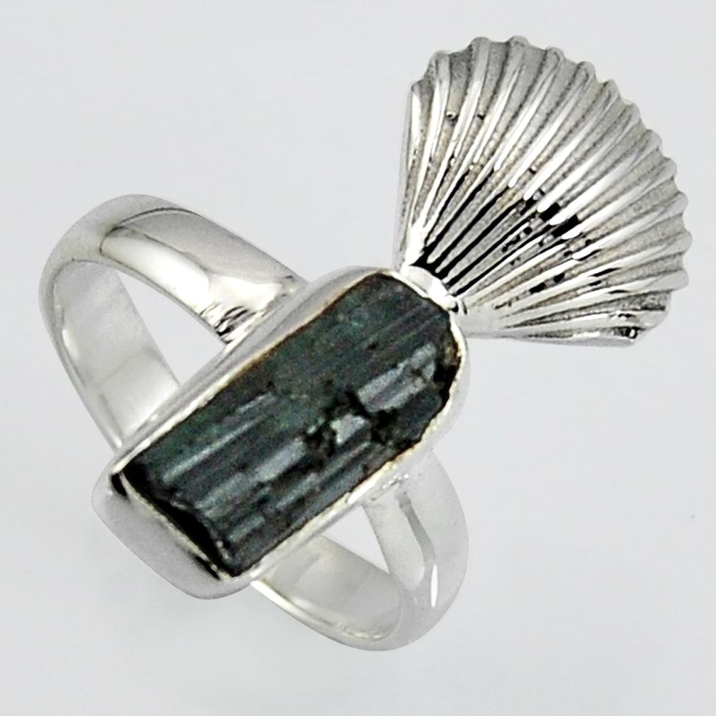 4.28cts natural black tourmaline rough 925 silver solitaire ring size 6 r1567