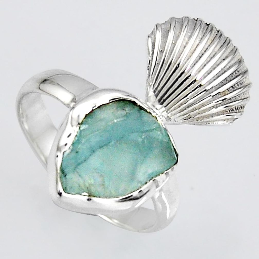 4.67cts natural aqua aquamarine rough 925 silver solitaire ring size 7 r1571