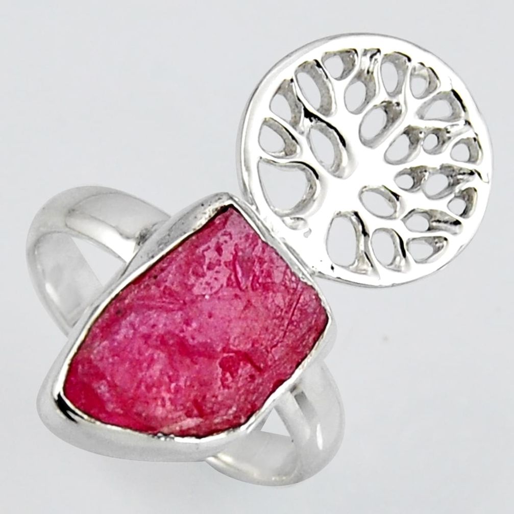 5.87cts natural ruby rough 925 silver tree of life solitaire ring size 7 r1583