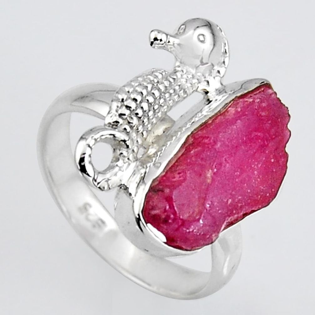 5.16cts natural pink ruby rough 925 silver seahorse solitaire ring size 7 r1585
