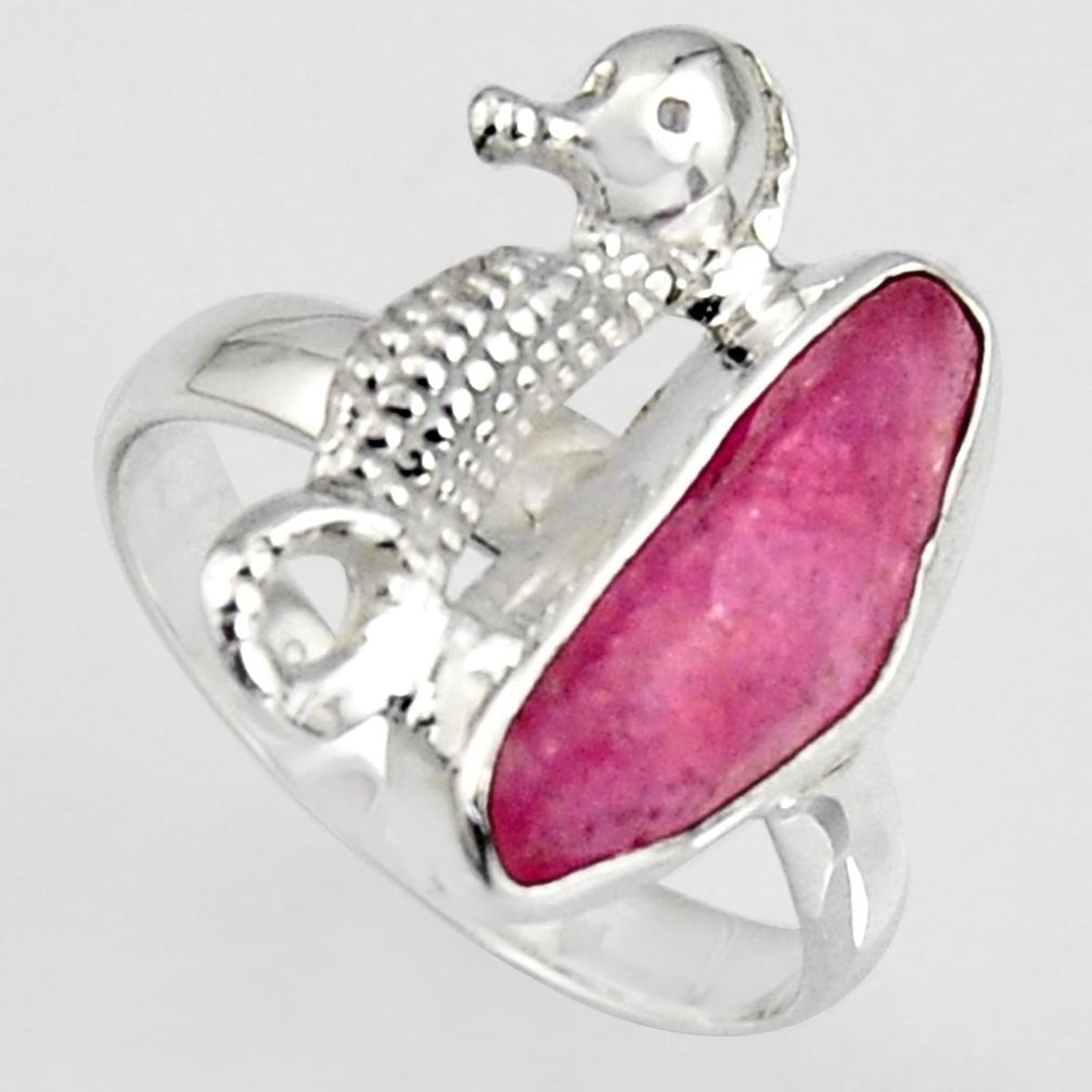 925 silver 4.42cts natural pink ruby rough seahorse solitaire ring size 7 r1589