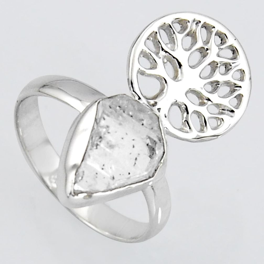 4.64cts natural herkimer diamond silver tree of life solitaire ring size 8 r1593