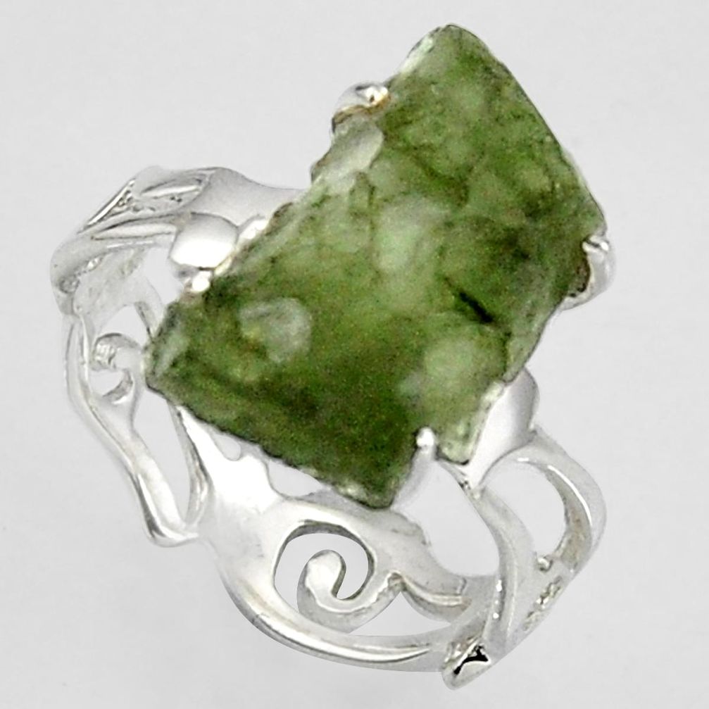 5.90cts natural green moldavite 925 silver solitaire ring size 8 r1601