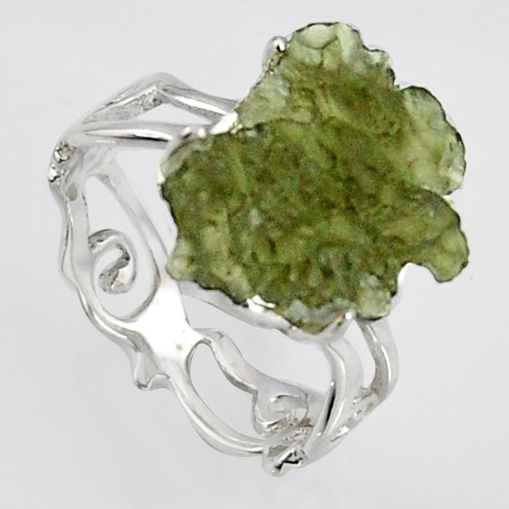 5.84cts natural green moldavite 925 silver solitaire ring size 7 r1602