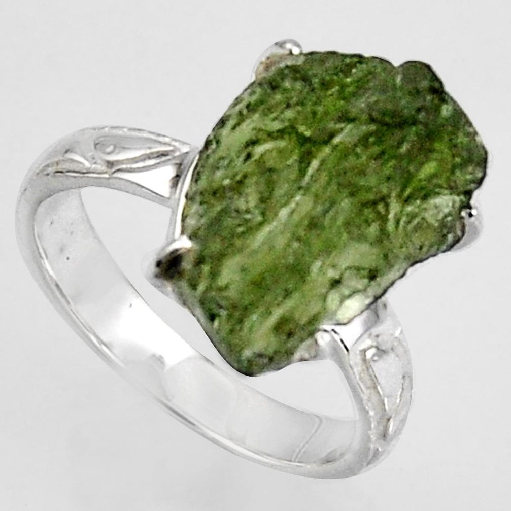 6.70cts natural green moldavite 925 silver solitaire ring size 8 r1603