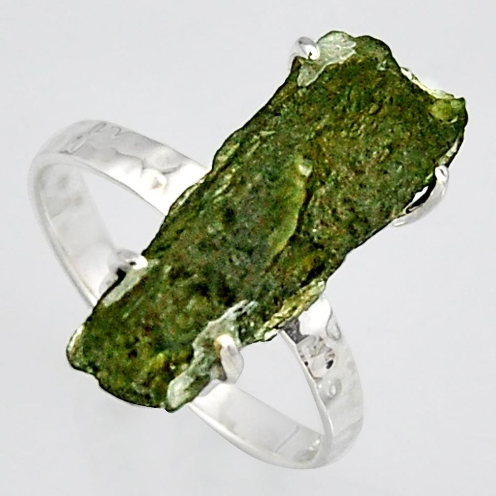 925 silver 6.19cts natural green moldavite fancy solitaire ring size 8 r1604