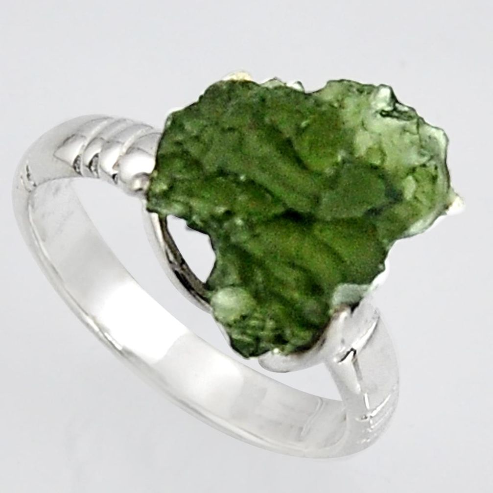 5.54cts natural green moldavite 925 silver solitaire ring size 7.5 r1621