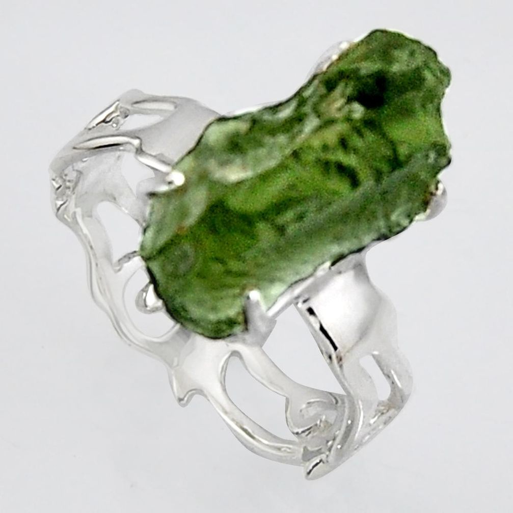 5.95cts natural green moldavite 925 silver solitaire ring size 9 r1623