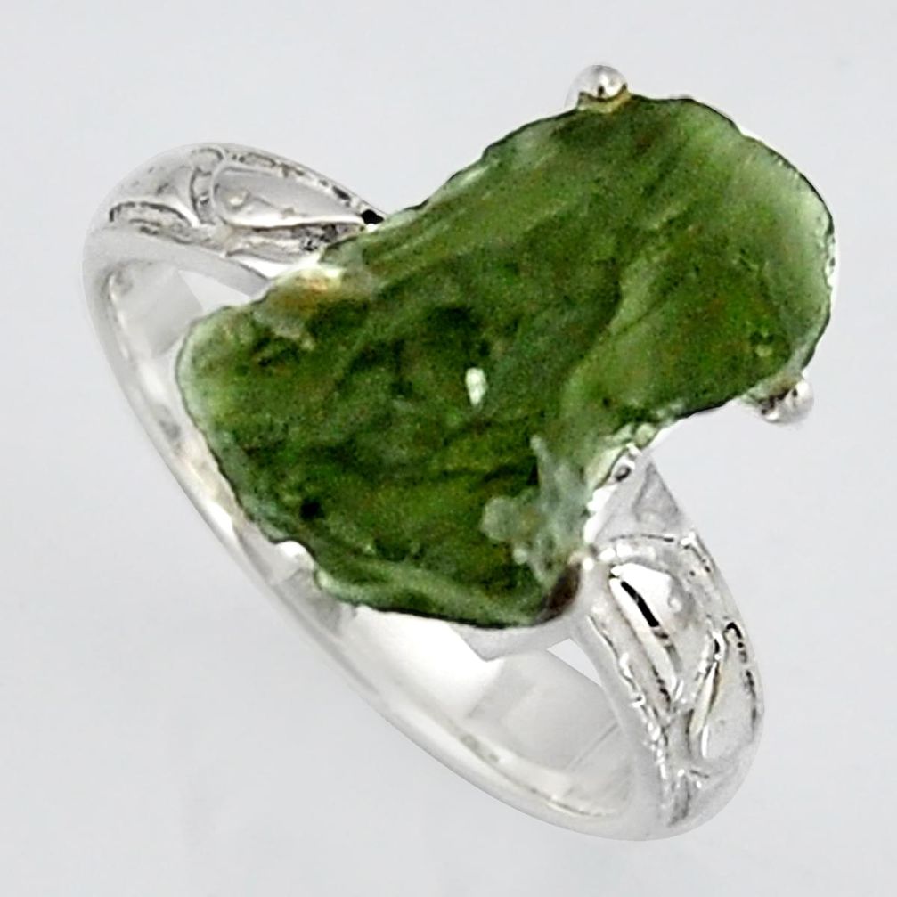5.96cts natural green moldavite 925 silver solitaire ring size 6.5 r1625