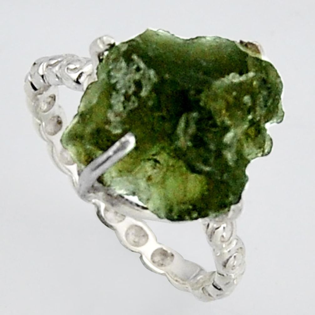 4.83cts natural green moldavite 925 silver solitaire ring size 7 r1641
