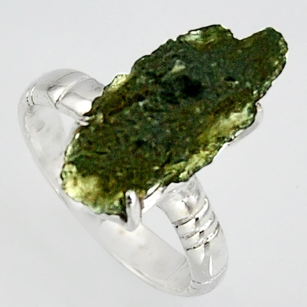 925 silver 7.17cts natural green moldavite fancy solitaire ring size 7.5 r1644