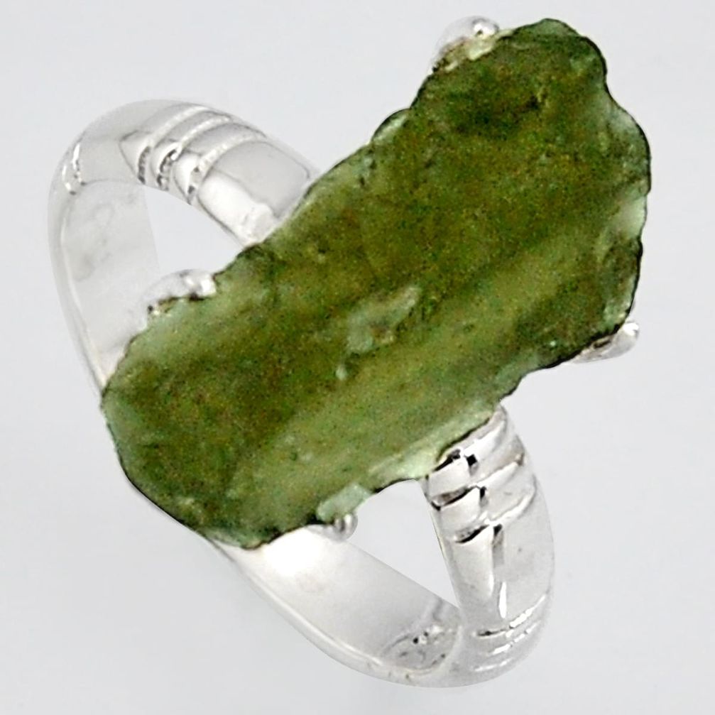 6.70cts natural green moldavite 925 silver solitaire ring size 7.5 r1645