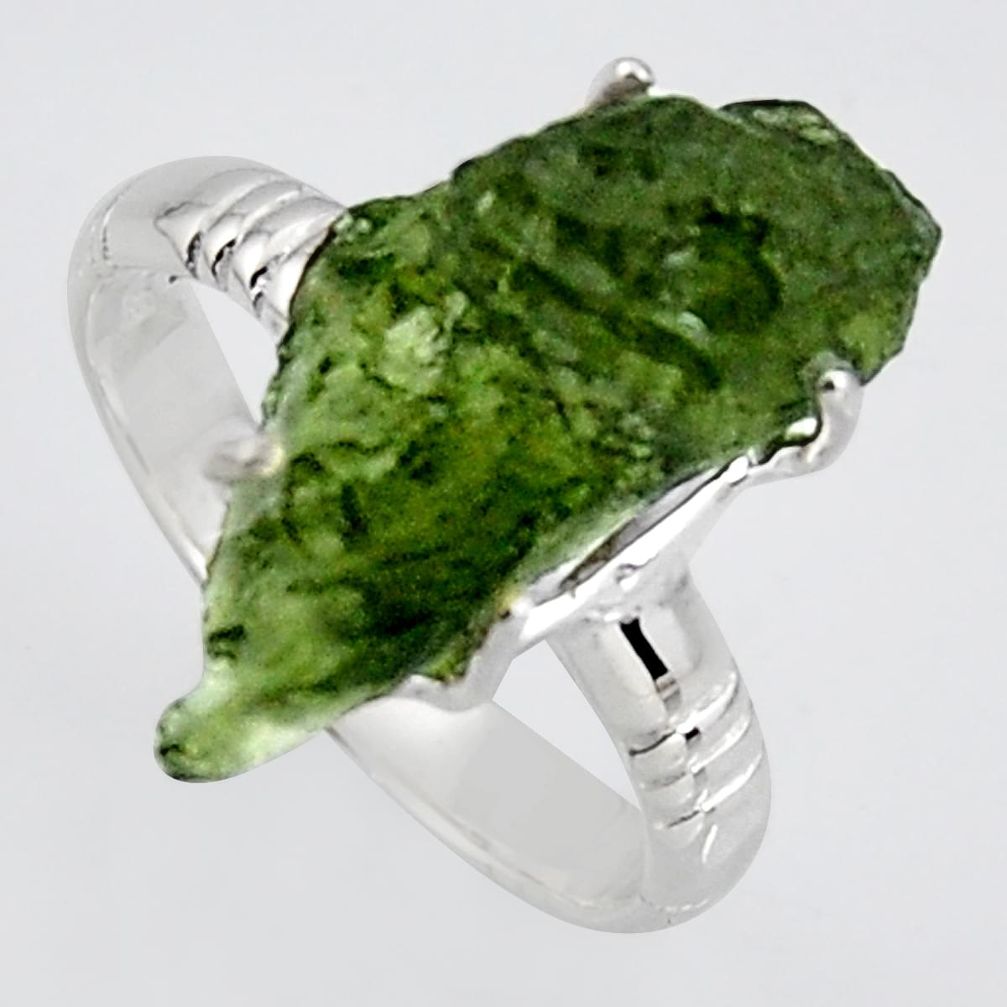 7.33cts natural green moldavite 925 silver solitaire ring size 9 r1649