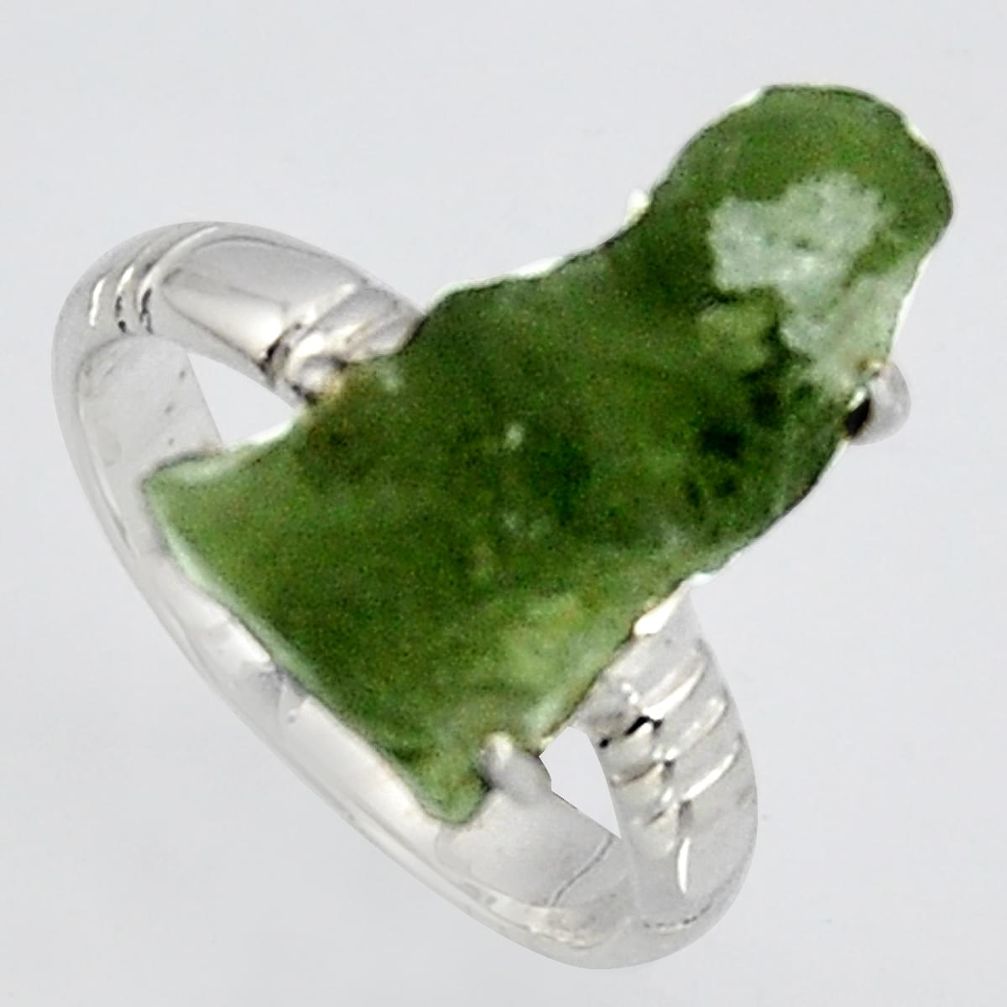 6.70cts natural green moldavite 925 silver solitaire ring size 6.5 r1650