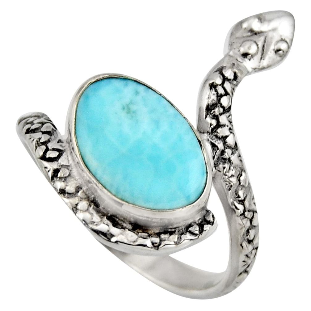 4.69cts natural blue larimar 925 sterling silver snake ring jewelry size 7 r1982