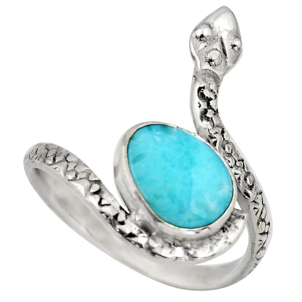 4.22cts natural blue larimar 925 sterling silver snake ring jewelry size 8 r1987