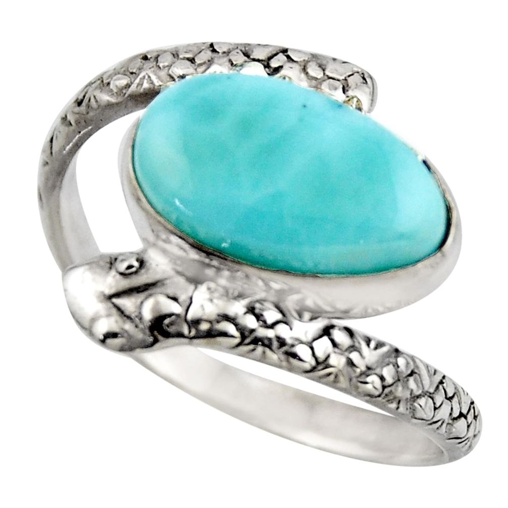 5.09cts natural blue larimar 925 sterling silver snake ring jewelry size 9 r1989