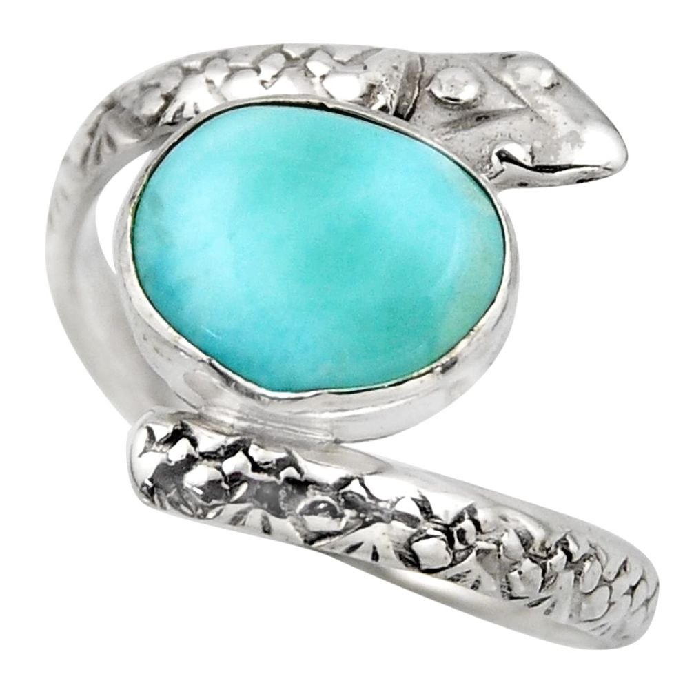 925 sterling silver 4.93cts natural blue larimar snake ring size 8.5 r1996