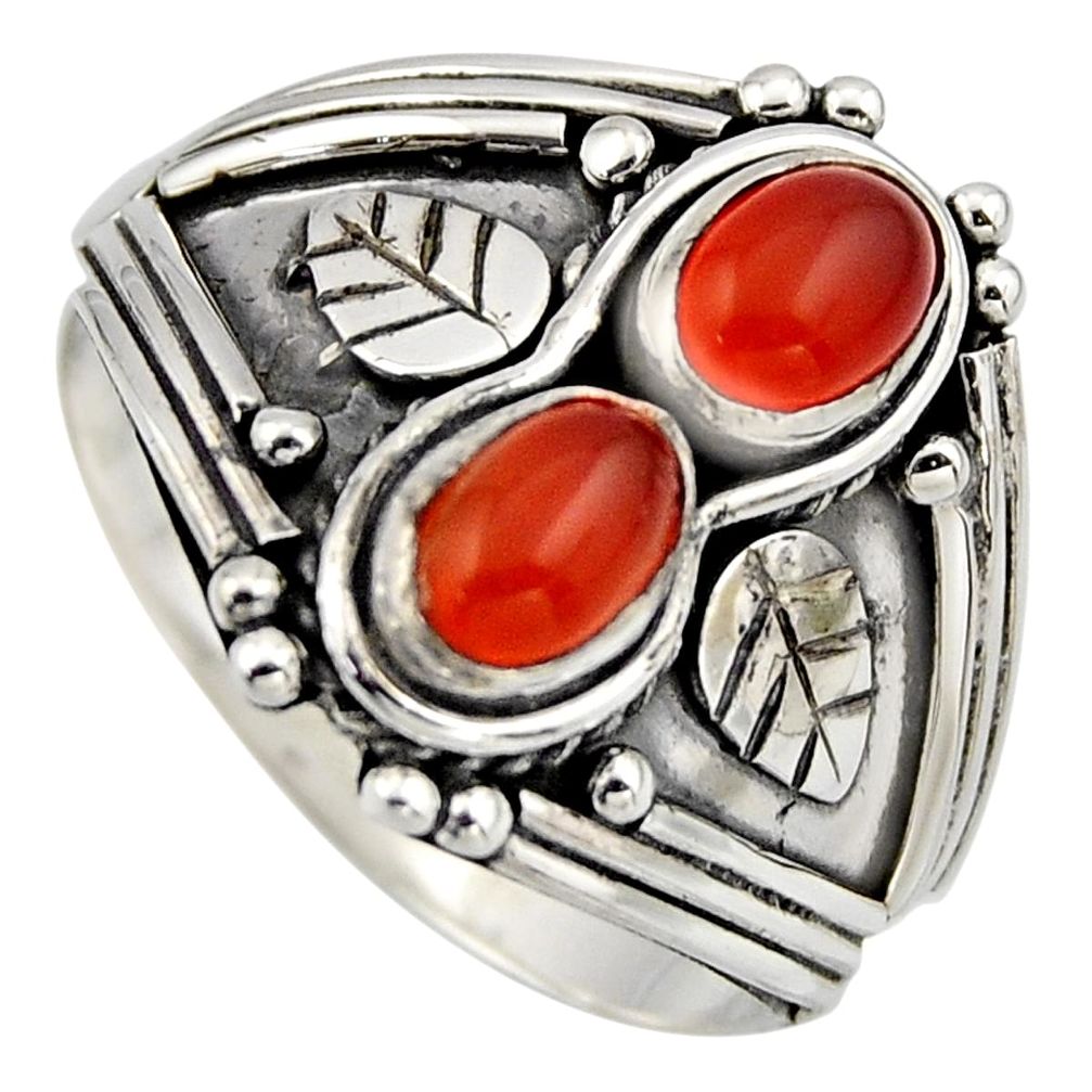 2.26cts natural orange cornelian (carnelian) 925 silver ring size 9 r2008