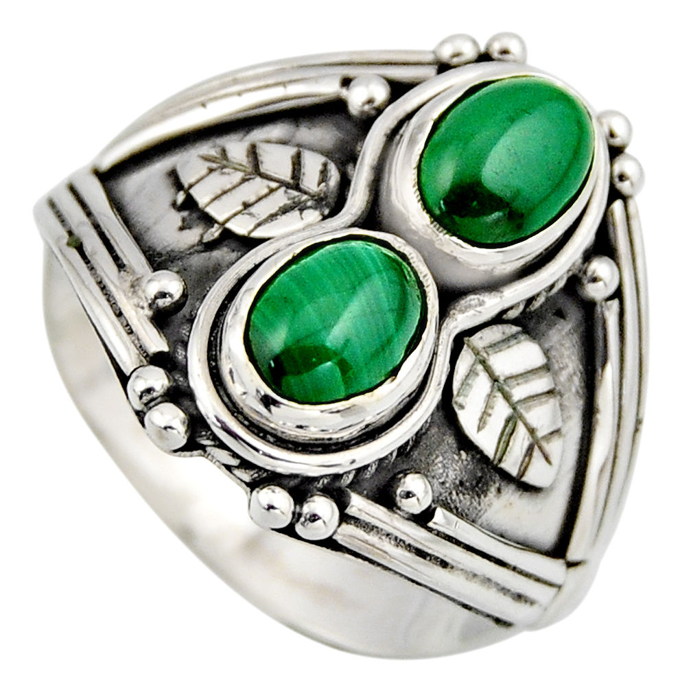 3.13cts natural green malachite (pilot's stone) 925 silver ring size 7.5 r2015