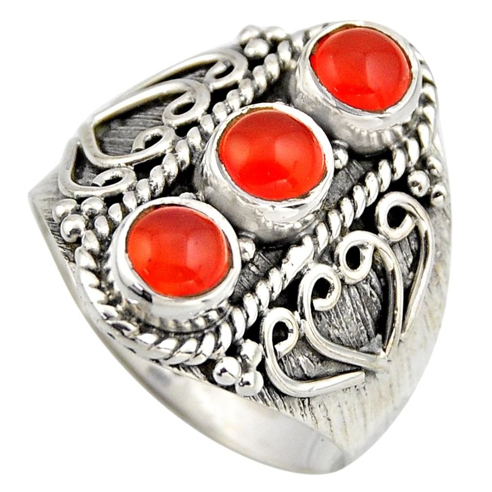 925 silver 2.94cts natural orange cornelian (carnelian) ring size 8.5 r2035