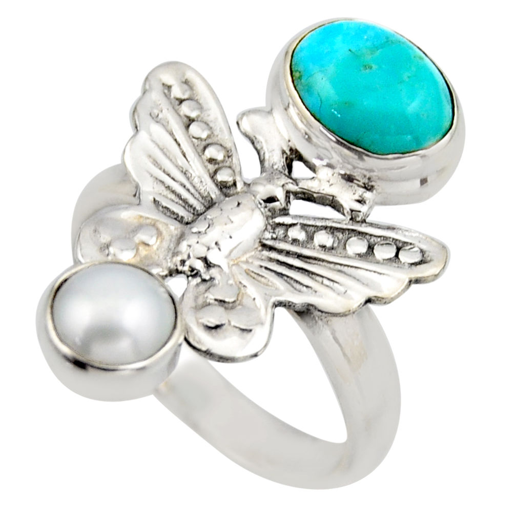 4.38cts blue arizona mohave turquoise 925 silver butterfly ring size 7.5 r2042