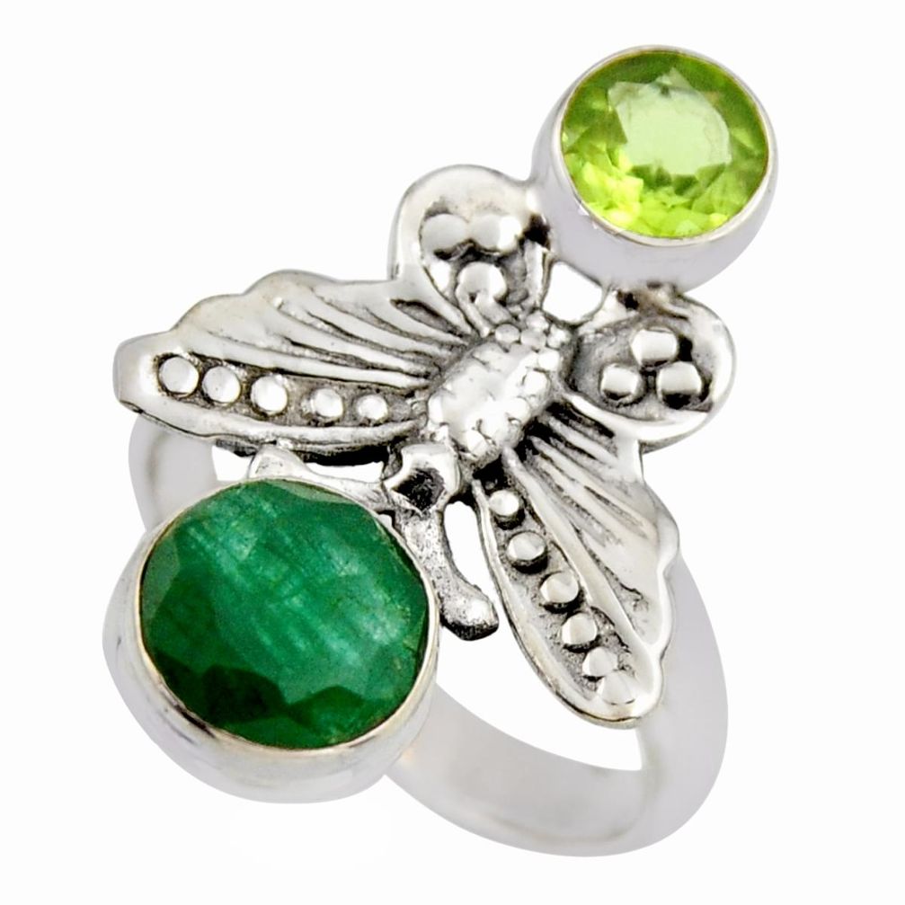 4.38cts natural green emerald peridot 925 silver butterfly ring size 8 r2091