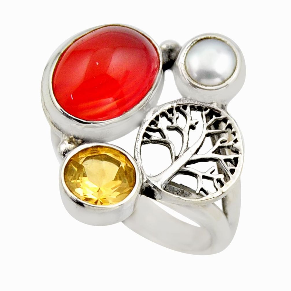 6.58cts natural orange cornelian 925 silver tree of life ring size 6 r2101