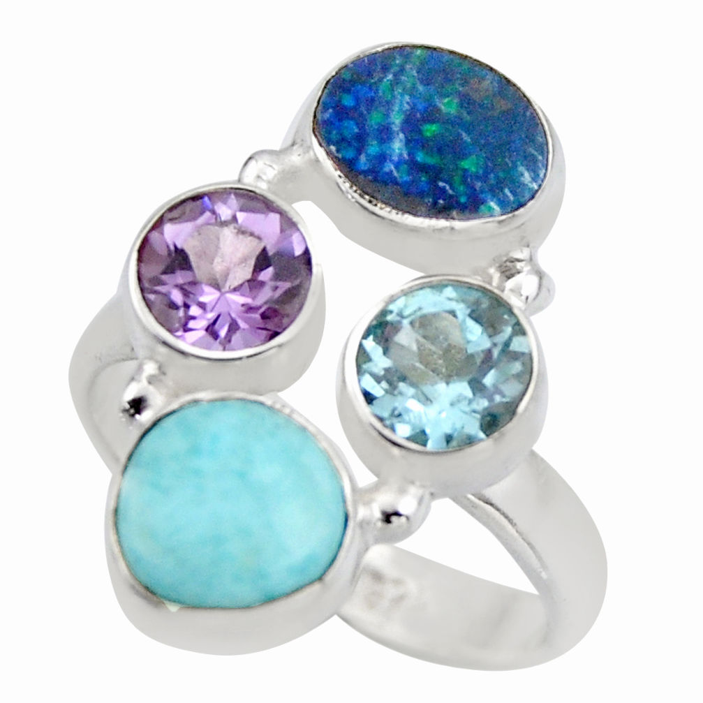 925 silver 6.48cts natural blue larimar purple amethyst topaz ring size 8 r2123