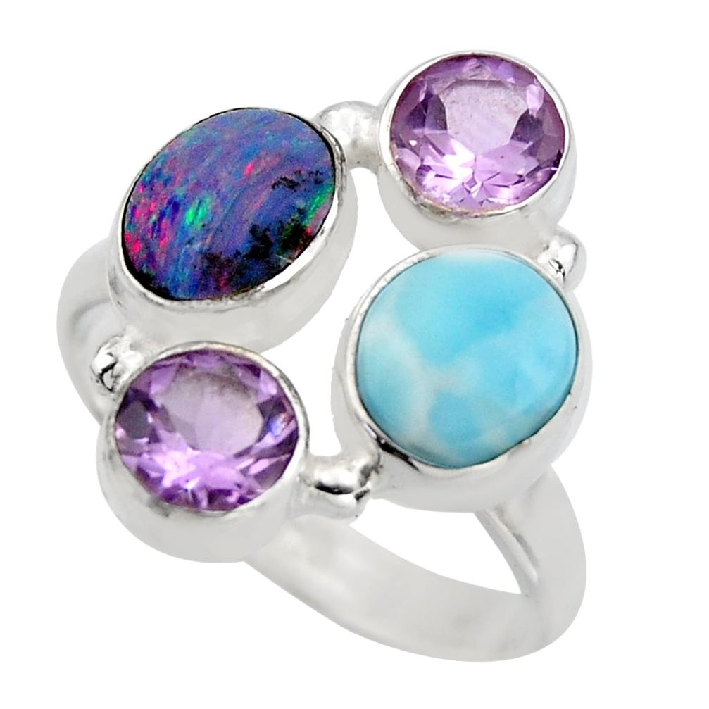 925 silver 6.26cts natural blue larimar purple amethyst ring size 8.5 r2127