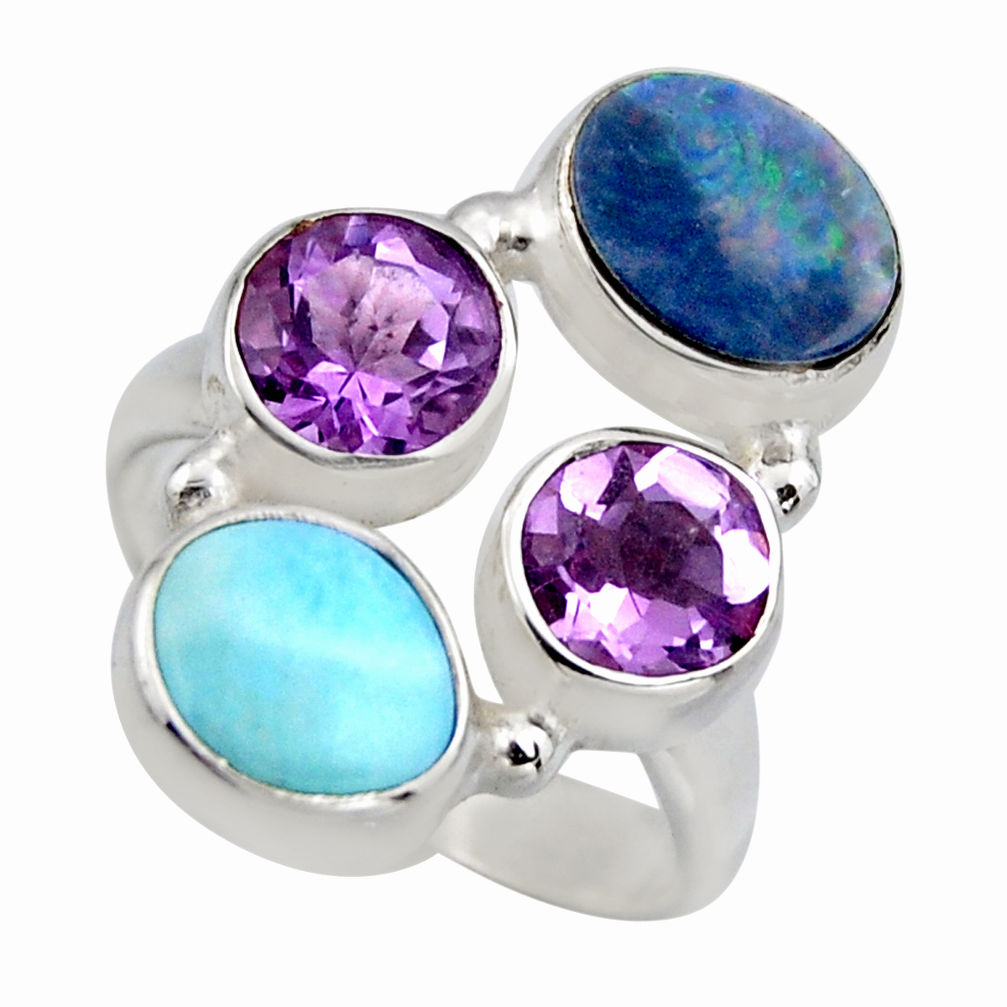 925 silver 5.52cts natural blue larimar purple amethyst ring size 5.5 r2139