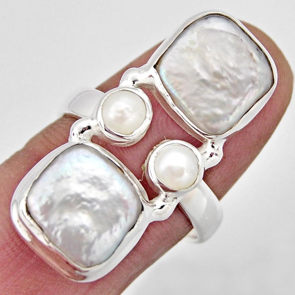 10.70cts natural white pearl 925 sterling silver ring jewelry size 7.5 r2195