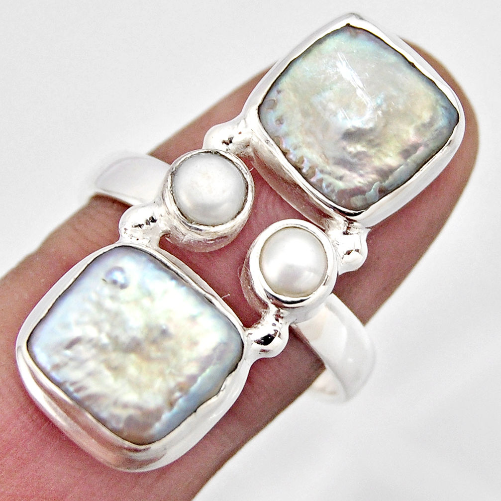 10.38cts natural white pearl 925 sterling silver ring jewelry size 8.5 r2199