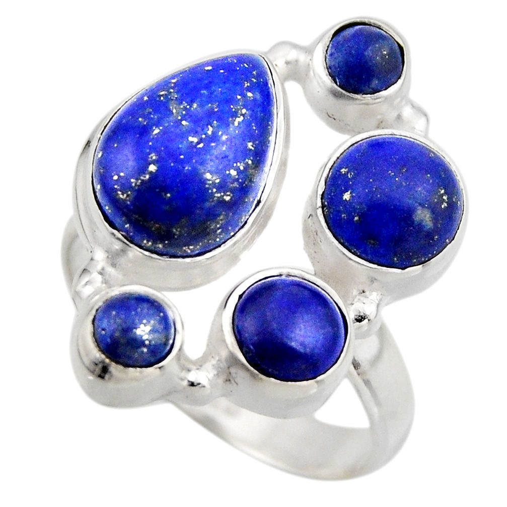 7.58cts natural blue lapis lazuli 925 sterling silver ring size 7.5 r2202