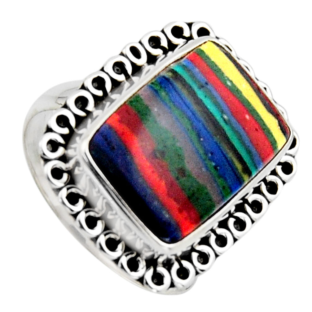 925 silver 8.77cts natural rainbow calsilica solitaire ring size 8 r2590