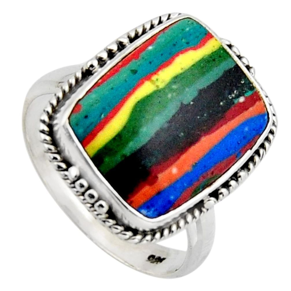 8.44cts natural rainbow calsilica 925 silver solitaire ring size 7.5 r2591