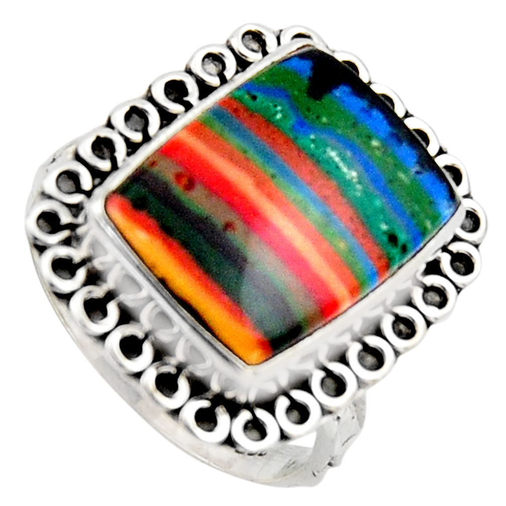 9.47cts natural rainbow calsilica 925 silver solitaire ring size 8.5 r2593