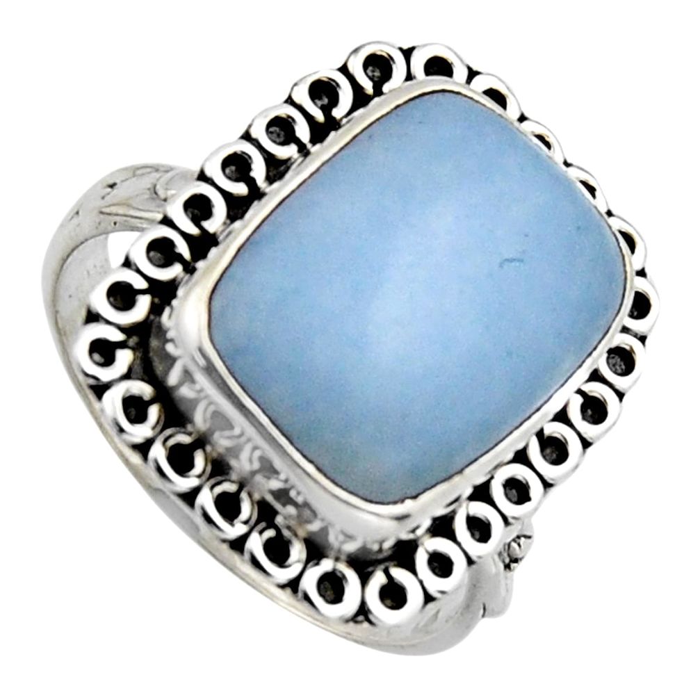 925 sterling silver 7.30cts natural blue angelite solitaire ring size 8 r2604
