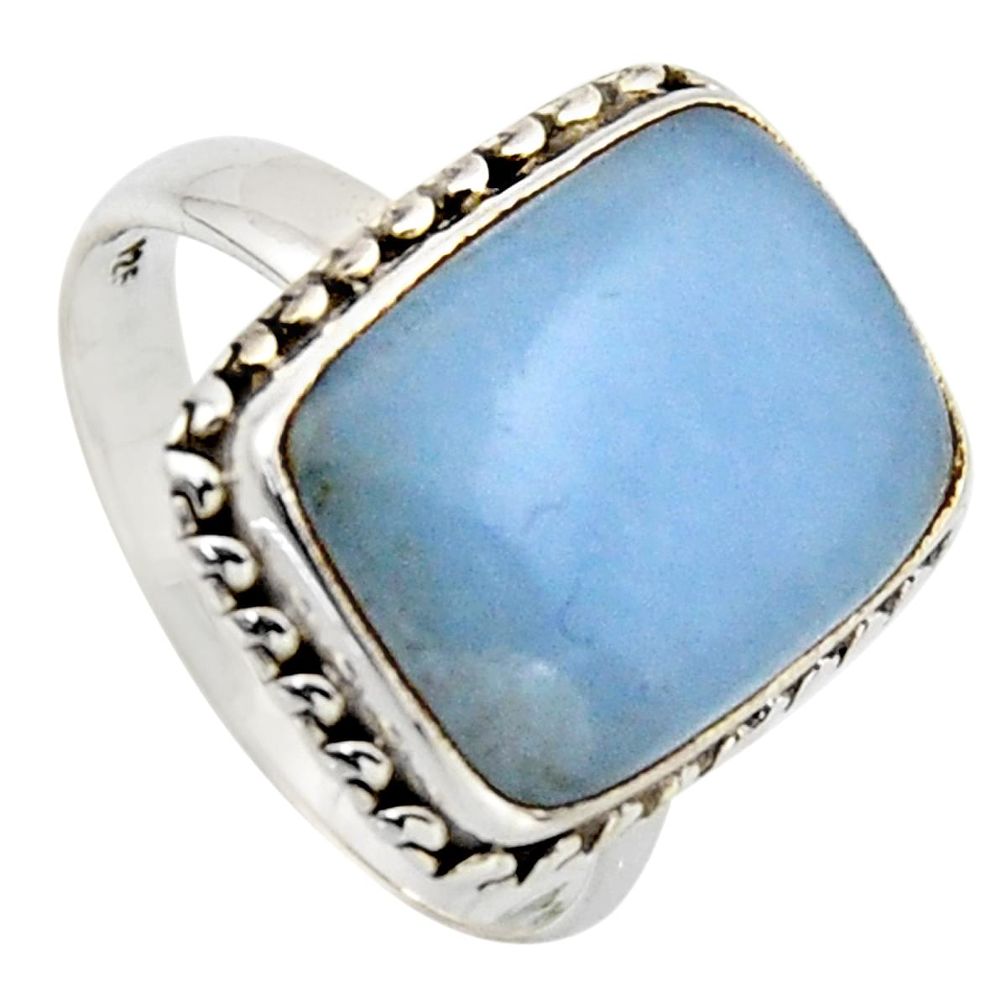 9.67cts natural blue angelite 925 sterling silver solitaire ring size 8.5 r2615