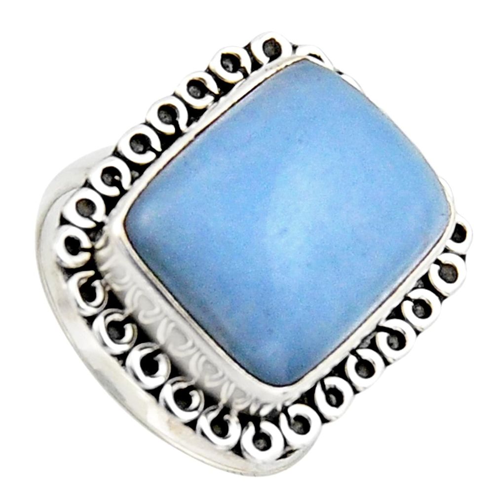 10.68cts natural blue angelite 925 sterling silver solitaire ring size 7 r2617