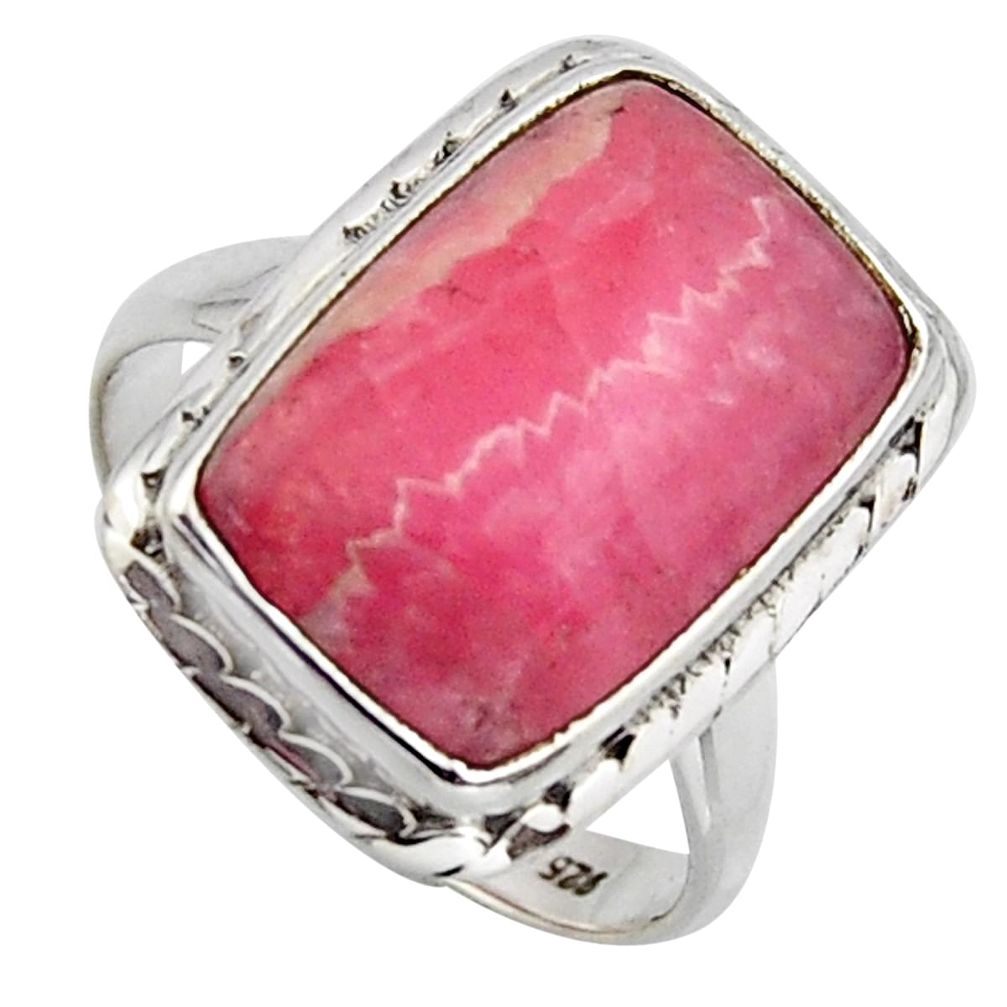 925 silver 9.47cts natural rhodochrosite inca rose solitaire ring size 7.5 r2627